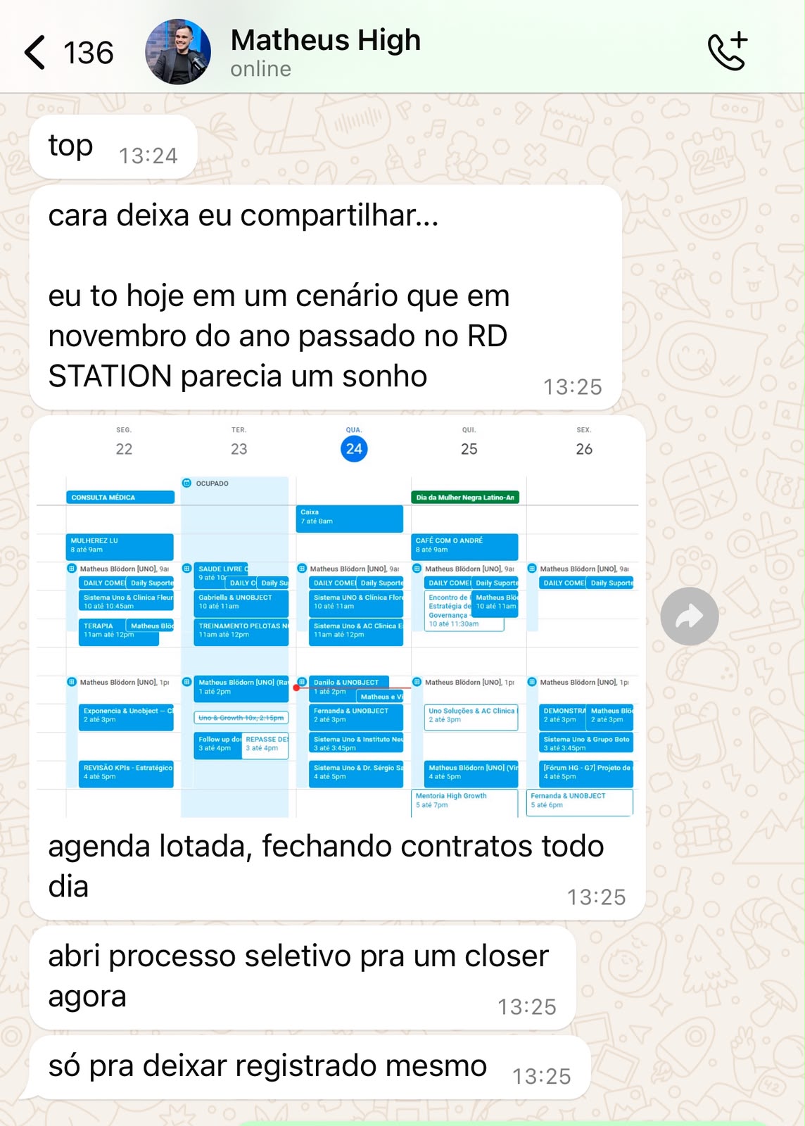 Print de depoimento: Matheus High